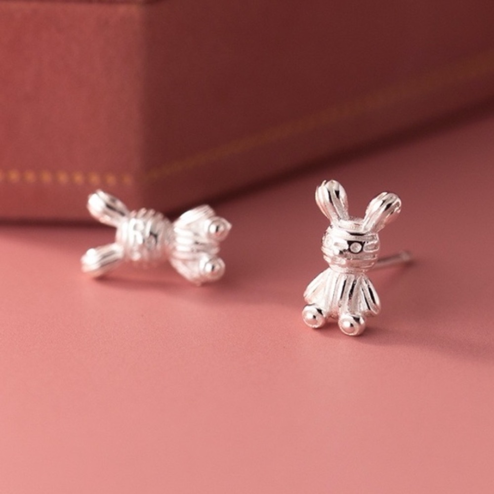 Gold Bunny Rabbit Dainty Minimalist Stud Post Earrings - Picture 3 of 8